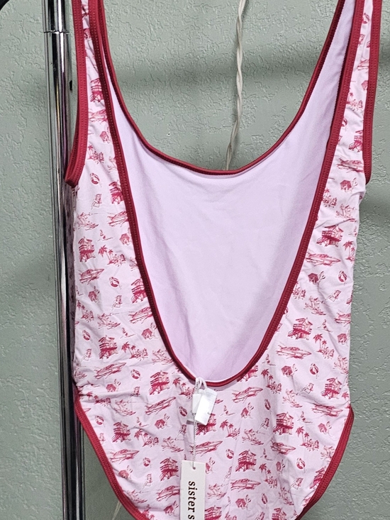 Sister Jane Other - Sister Jane Pink Toile Scoop-Back One-Piece Swimsuit with Dark Pink Trim